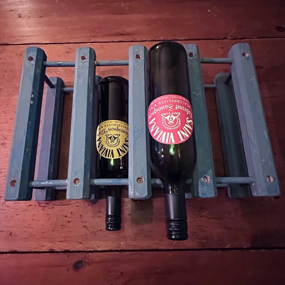 Blue Wood Distressed Wine Rack Holds 8 Bottles